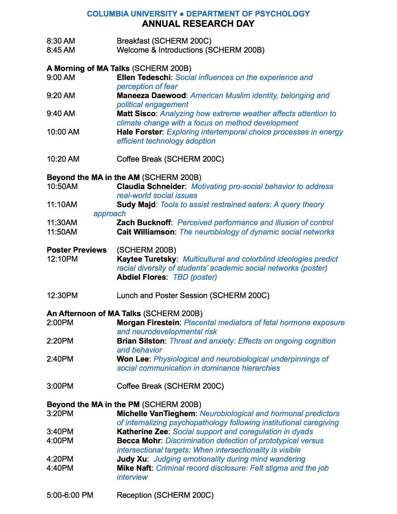 Research Day Schedule 