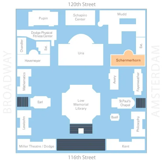 Map of Columbia Campus and Schermerhorn Hall 